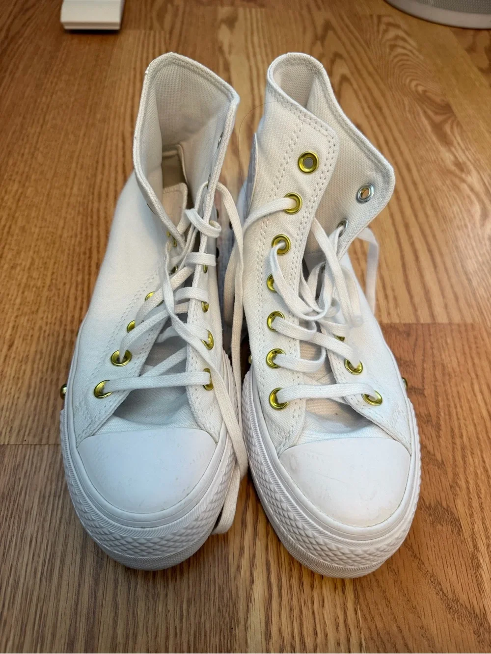 Converse Kids White High-Top Sneakers with Gold Eyelets